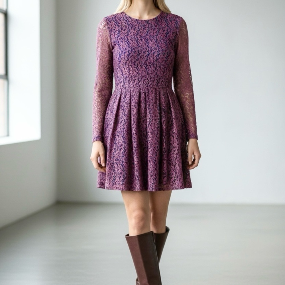 Altar’d State long sleeve mini Sapphire lace overlay dress NWT size xs